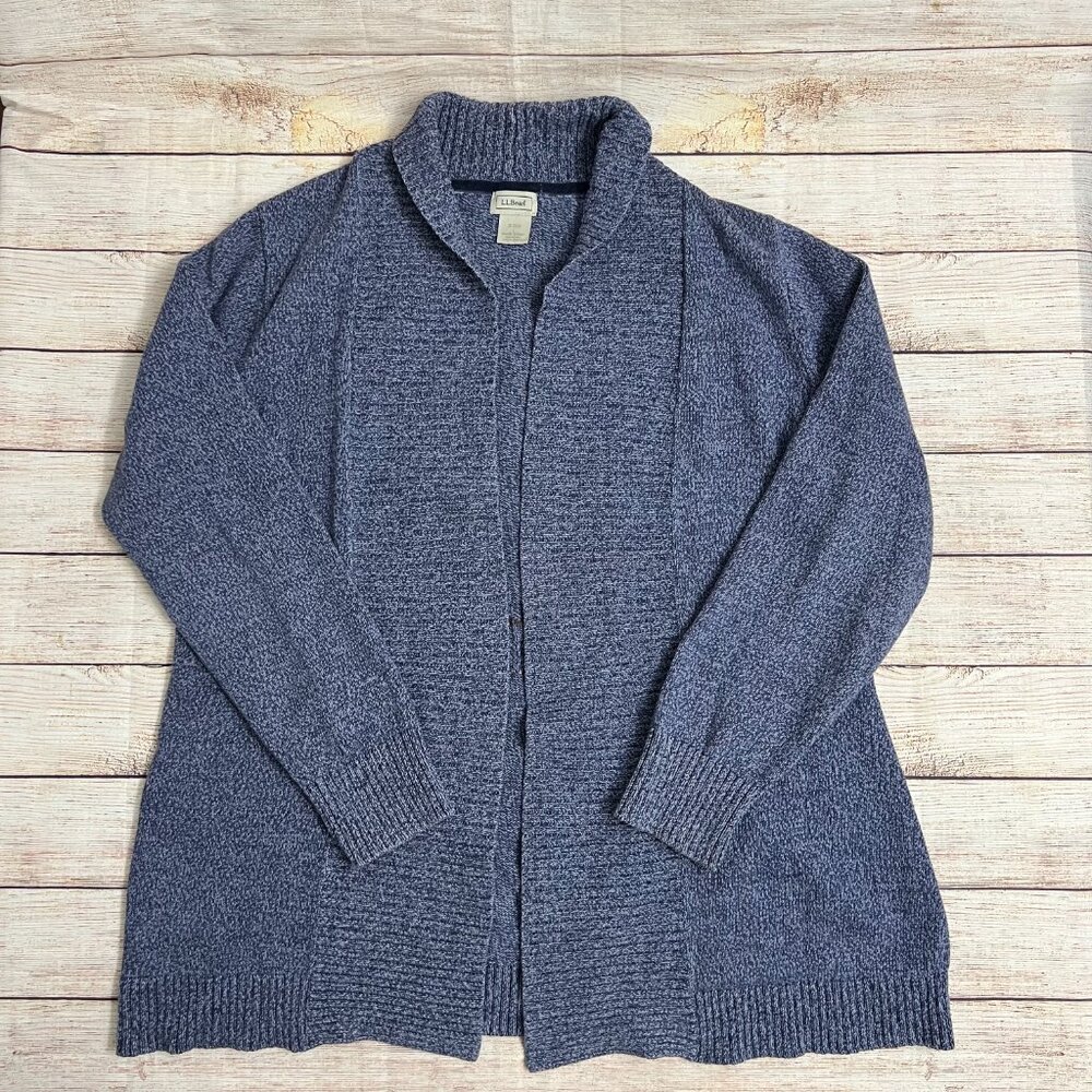 L.L.Bean Blue Cotton Linen Cardigan Sweater Medium Lightweight Open Front